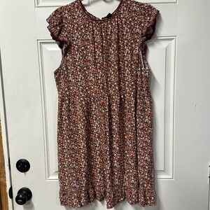 XXL burnt red with pink/peach floral above knee dress